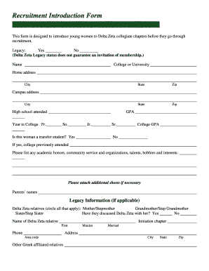 Delta Zeta Recruitment Introduction Form