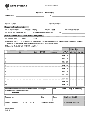 Blood Transfer Document