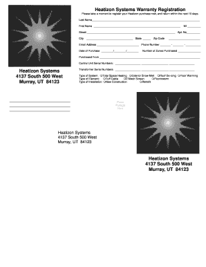 Heatizon Systems Warranty Registration Form