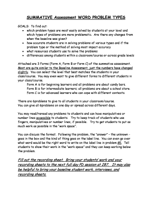 Summative Assessment Word Problem Forms