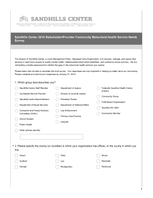 Sandhills Center Behavioral Health Service Needs Survey