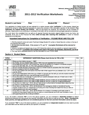 2011-2012 Verification Worksheet