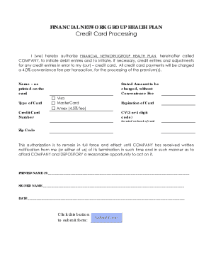 Financial Network Group Health Plan Credit Card Authorization