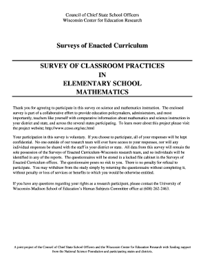Survey of Classroom Practices in Mathematics