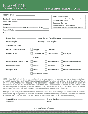 GlassCraft Door Installation Release Form