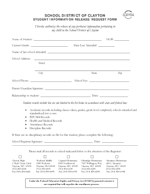 Student Information Release Request Form