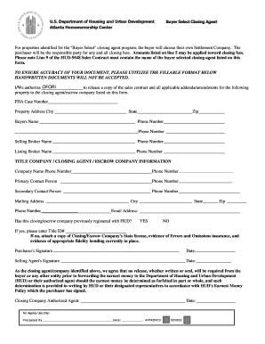 HUD Buyer Select Closing Agent Form