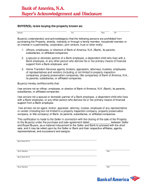 Bank of America Buyer's Acknowledgement and Disclosure