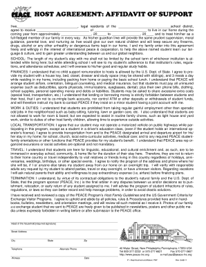 Host Agreement Affidavit of Support