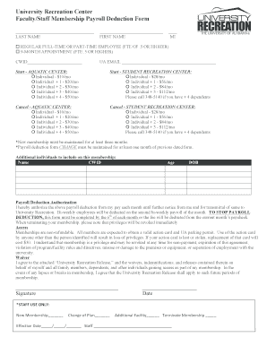 Faculty Staff Membership Payroll Deduction Form