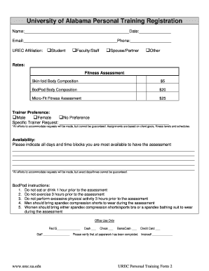 University of Alabama Personal Training Registration