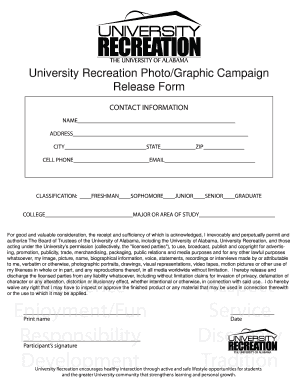 University Recreation Photo Release Form