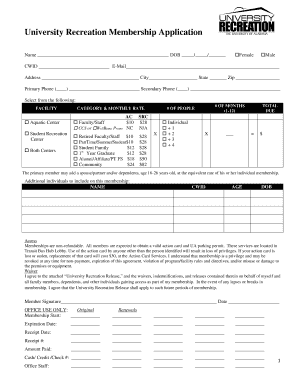 University Recreation Membership Application