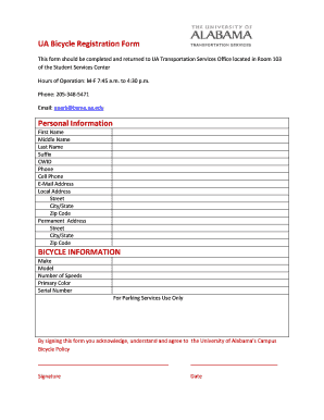 UA Bicycle Registration Form