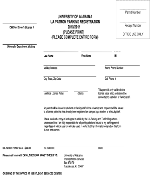 University of Alabama Patron Parking Registration