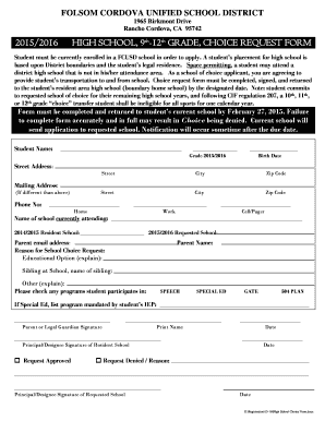 High School Choice Request Form