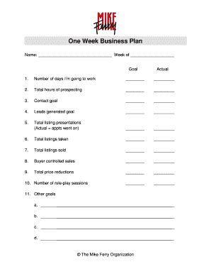 One Week Business Plan