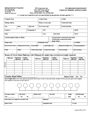 Washington State Oversize Overweight Vehicle Permit Application