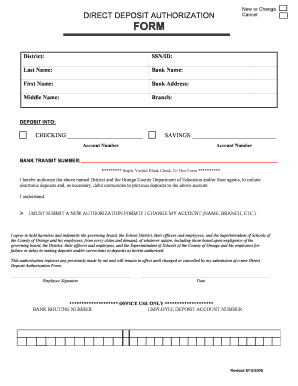 Direct Deposit Authorization Form
