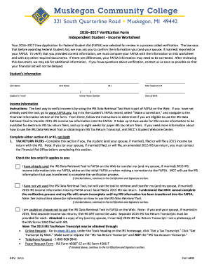 2016–2017 Verification Form