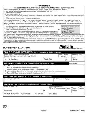 MetLife Statement of Health Form