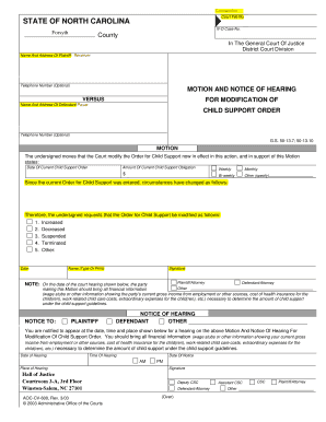 Motion and Notice of Hearing for Modification of Child Support Order