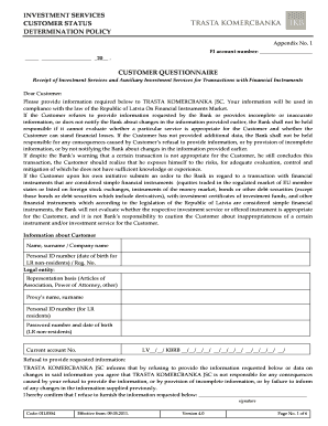 Investment Services Customer Status Determination Policy