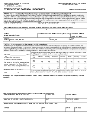 California Statement of Parental Incapacity