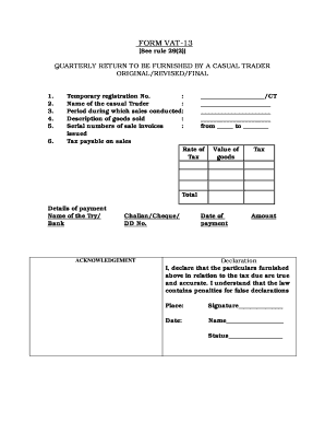 VAT-13 Quarterly Return for Casual Traders