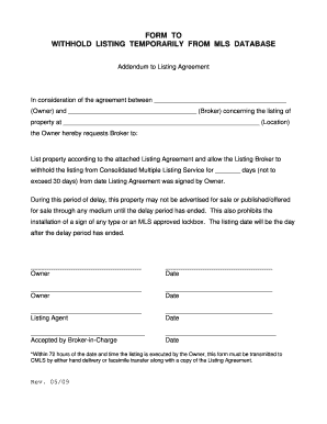Addendum to Listing Agreement