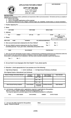 City of Selma Employment Application