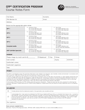 CFP Certification Program Course Notes Form