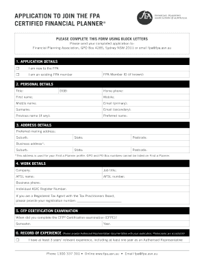 Financial Planning Association CFP Certification Application