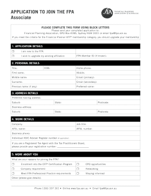 Financial Planning Association Membership Application