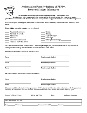 Authorization Form for Release of FERPA Protected Student Information