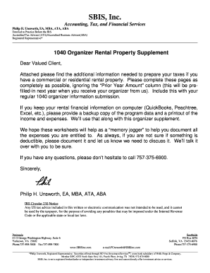 1040 Organizer Rental Property Supplement