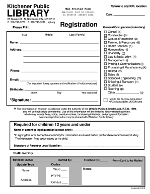 Kitchener Public Library Registration Form