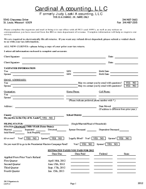 2012 Tax Organizer Form