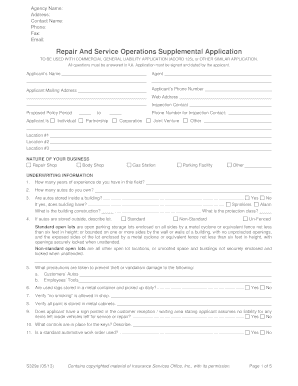 Repair And Service Operations Supplemental Application