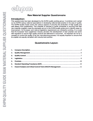 Raw Material Supplier Questionnaire