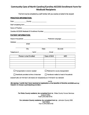 Community Care of North Carolina Medicaid Enrollment Form