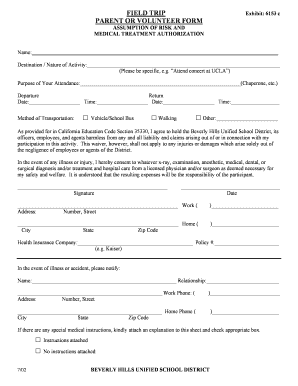 California Field Trip Permission and Medical Authorization Form