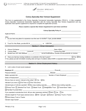 Colony Specialty New Venture Supplement