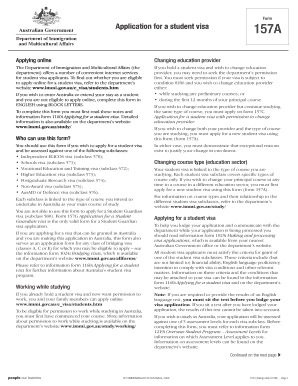 Australian Student Visa Application Form 157A