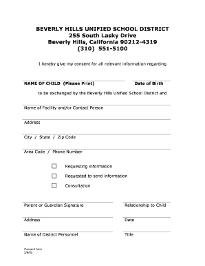 Beverly Hills Student Information Consent Form