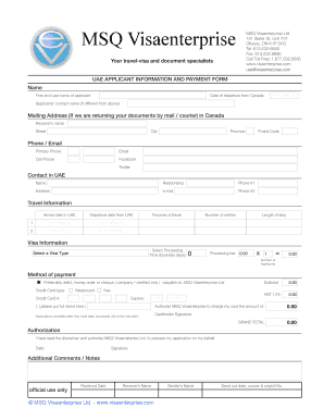 UAE Visa Application Form