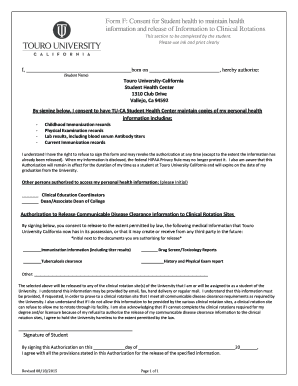 Student Health Information Consent Form