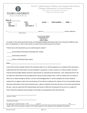 Authorization for Release of Communicable Disease Clearance