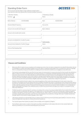 Access Bank Standing Order Form