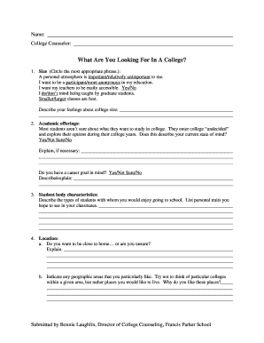 College Selection Questionnaire